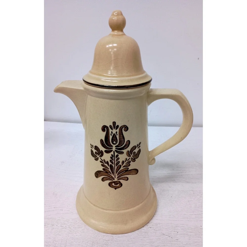 Pfatzgraff Coffee‎ Tea Pot Pitcher Tan Brown Floral Stoneware Village Vintage
